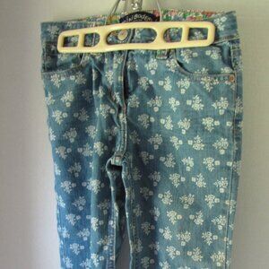 Mini Boden Size 8Y Girls Floral Pattern on Washed Denim Jeans LNC